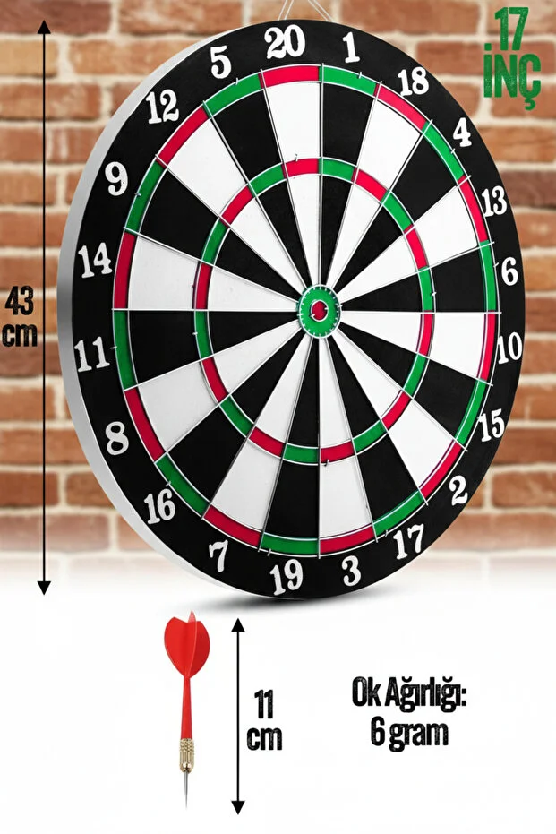 17 İnç Çift Taraflı Dart Tahtası Seti – 6 Çelik Uçlu Ok, Ev ve Ofis İçin Dart Oyunu